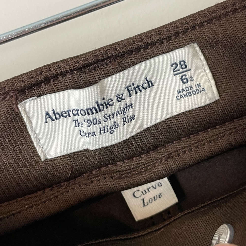 Abercrombie & Fitch Curve Love 28 6 Brown Vegan Leather Pants 90s Straight - Picture 6 of 11